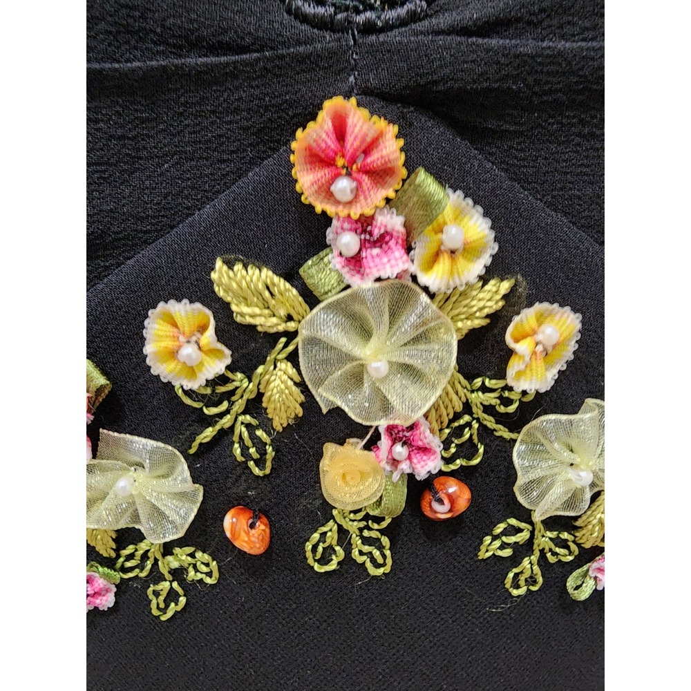 Vintage Sue Wong Silk Fairy Dress 90s Y2K Embroidered Floral Lace Black size 6 - Picture 3 of 16